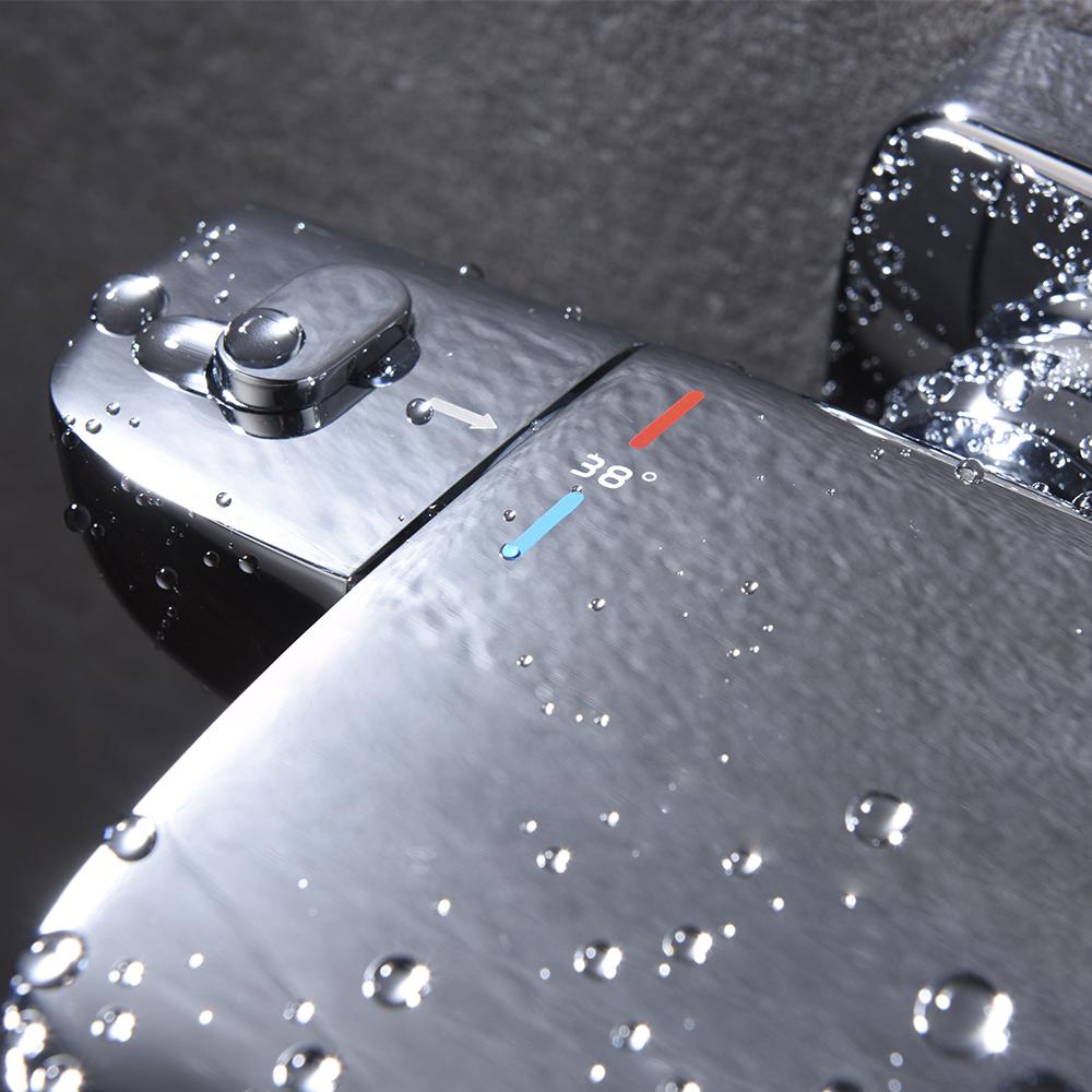 Sistema termostático de ducha de lluvia Juegos de grifos mezcladores de cromo de función triple con cabezal de ducha con barra deslizante ajustable