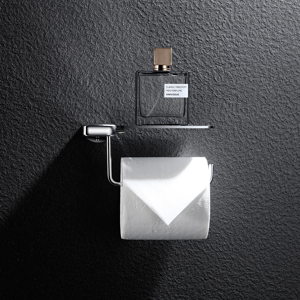 Soporte de papel higiénico montado en la pared de plata de latón para baño